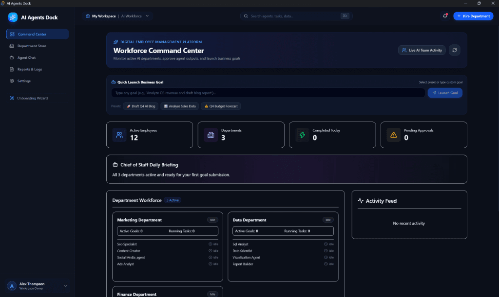 AI Agents Dock Workforce Command Center Interface on Windows